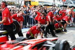 Marussia F1 Team practice pit stops. 04.07.2013. Formula 1 World Championship, Rd 9, German Grand Prix, Nurburgring, Germany, Preparation Day.
