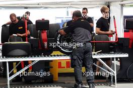 Pirelli tyres prepared in the paddock. 04.07.2013. Formula 1 World Championship, Rd 9, German Grand Prix, Nurburgring, Germany, Preparation Day.