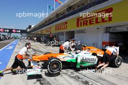 Adrian Sutil (GER) Sahara Force India VJM06 in the pits. 26.07.2013. Formula 1 World Championship, Rd 10, Hungarian Grand Prix, Budapest, Hungary, Practice Day