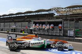 Paul di Resta (GBR) Sahara Force India VJM06 leaves the pits. 26.07.2013. Formula 1 World Championship, Rd 10, Hungarian Grand Prix, Budapest, Hungary, Practice Day