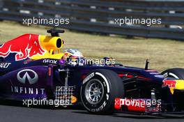 Sebastian Vettel (GER) Red Bull Racing RB9 running sensor equipment on the sidepod. 26.07.2013. Formula 1 World Championship, Rd 10, Hungarian Grand Prix, Budapest, Hungary, Practice Day