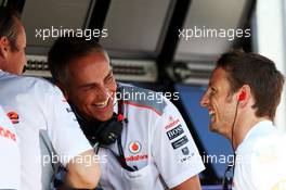 (L to R): Sam Michael (AUS) McLaren Sporting Director with Martin Whitmarsh (GBR) McLaren Chief Executive Officer and Jenson Button (GBR) McLaren. 26.07.2013. Formula 1 World Championship, Rd 10, Hungarian Grand Prix, Budapest, Hungary, Practice Day