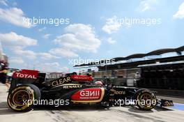 Romain Grosjean (FRA) Lotus F1 E21 leaves the pits. 26.07.2013. Formula 1 World Championship, Rd 10, Hungarian Grand Prix, Budapest, Hungary, Practice Day