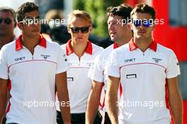 (L to R): Rodolfo Gonzalez (VEN) Marussia F1 Team Reserve Driver with Max Chilton (GBR) Marussia F1 Team; Dave O'Neill (GBR) Marussia F1 Team Manager; and Jules Bianchi (FRA) Marussia F1 Team. 26.07.2013. Formula 1 World Championship, Rd 10, Hungarian Grand Prix, Budapest, Hungary, Practice Day