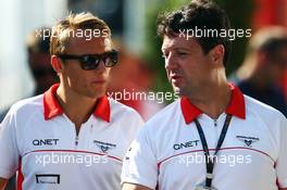 (L to R): Max Chilton (GBR) Marussia F1 Team with Dave O'Neill (GBR) Marussia F1 Team Manager. 26.07.2013. Formula 1 World Championship, Rd 10, Hungarian Grand Prix, Budapest, Hungary, Practice Day