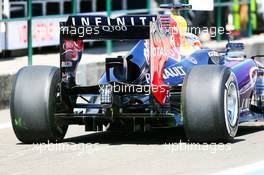 Sebastian Vettel (GER) Red Bull Racing RB9 rear diffuser. 26.07.2013. Formula 1 World Championship, Rd 10, Hungarian Grand Prix, Budapest, Hungary, Practice Day