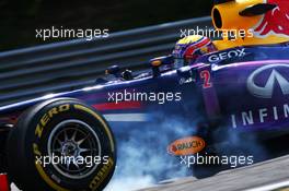 Mark Webber (AUS) Red Bull Racing RB9 locks up under braking. 26.07.2013. Formula 1 World Championship, Rd 10, Hungarian Grand Prix, Budapest, Hungary, Practice Day