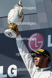 Race winner Lewis Hamilton (GBR) Mercedes AMG F1 celebrates on the podium. 28.07.2013. Formula 1 World Championship, Rd 10, Hungarian Grand Prix, Budapest, Hungary, Race Day