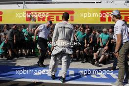 Race winner Lewis Hamilton (GBR) Mercedes AMG F1 celebrates with the team. 28.07.2013. Formula 1 World Championship, Rd 10, Hungarian Grand Prix, Budapest, Hungary, Race Day