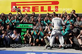 Race winner Lewis Hamilton (GBR) Mercedes AMG F1 celebrates with the team. 28.07.2013. Formula 1 World Championship, Rd 10, Hungarian Grand Prix, Budapest, Hungary, Race Day