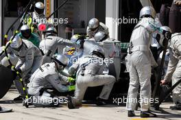 Lewis Hamilton (GBR) Mercedes AMG F1 W04 makes a pit stop. 28.07.2013. Formula 1 World Championship, Rd 10, Hungarian Grand Prix, Budapest, Hungary, Race Day