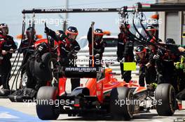 Jules Bianchi (FRA) Marussia F1 Team MR02 makes a pit stop. 28.07.2013. Formula 1 World Championship, Rd 10, Hungarian Grand Prix, Budapest, Hungary, Race Day