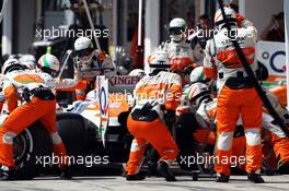 Paul di Resta (GBR) Sahara Force India VJM06 makes a pit stop. 28.07.2013. Formula 1 World Championship, Rd 10, Hungarian Grand Prix, Budapest, Hungary, Race Day