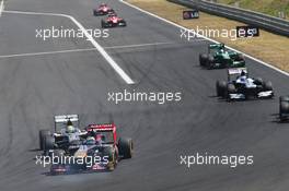 Jean-Eric Vergne (FRA) Scuderia Toro Rosso STR8 and Esteban Gutierrez (MEX) Sauber C32 battle for position. 28.07.2013. Formula 1 World Championship, Rd 10, Hungarian Grand Prix, Budapest, Hungary, Race Day