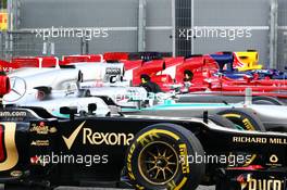 Cars lined up in parc ferme. 27.07.2013. Formula 1 World Championship, Rd 10, Hungarian Grand Prix, Budapest, Hungary, Qualifying Day