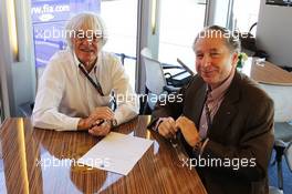 (L to R): Bernie Ecclestone (GBR) CEO Formula One Group (FOM) an Jean Todt (FRA) FIA President sign an agreement setting out a framework for the new Concorde Agreement. 27.07.2013. Formula 1 World Championship, Rd 10, Hungarian Grand Prix, Budapest, Hungary, Qualifying Day