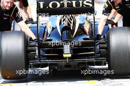 Kimi Raikkonen (FIN) Lotus F1 E21 rear diffuser. 27.07.2013. Formula 1 World Championship, Rd 10, Hungarian Grand Prix, Budapest, Hungary, Qualifying Day