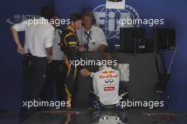 Sebastian Vettel (GER) Red Bull Racing and Romain Grosjean (FRA) Lotus F1 Team in parc ferme. 27.07.2013. Formula 1 World Championship, Rd 10, Hungarian Grand Prix, Budapest, Hungary, Qualifying Day