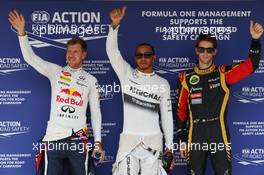 Pole for Lewis Hamilton (GBR) Mercedes AMG F1, 2nd Sebastian Vettel (GER) Red Bull Racing and 3rd Romain Grosjean (FRA) Lotus F1 E21. 27.07.2013. Formula 1 World Championship, Rd 10, Hungarian Grand Prix, Budapest, Hungary, Qualifying Day