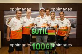 Adrian Sutil (GER) Sahara Force India F1 celebrates his 100th GP with his crew. 28.07.2013. Formula 1 World Championship, Rd 10, Hungarian Grand Prix, Budapest, Hungary, Race Day