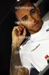 Lewis Hamilton (GBR) Mercedes AMG F1 in the FIA Press Conference. 25.07.2013. Formula 1 World Championship, Rd 10, Hungarian Grand Prix, Budapest, Hungary, Preparation Day