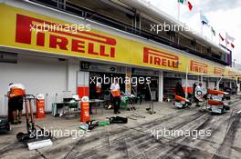 Sahara Force India F1 Team pit garages. 25.07.2013. Formula 1 World Championship, Rd 10, Hungarian Grand Prix, Budapest, Hungary, Preparation Day