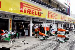 Sahara Force India F1 Team pit garages. 25.07.2013. Formula 1 World Championship, Rd 10, Hungarian Grand Prix, Budapest, Hungary, Preparation Day