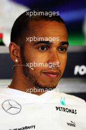 Lewis Hamilton (GBR) Mercedes AMG F1 in the FIA Press Conference. 25.07.2013. Formula 1 World Championship, Rd 10, Hungarian Grand Prix, Budapest, Hungary, Preparation Day