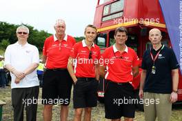(L to R): John Booth (GBR) Marussia F1 Team Team Principal; Max Chilton (GBR) Marussia F1 Team; and Graeme Lowdon (GBR) Marussia F1 Team Chief Executive Officer with representatives from UK Trade and Investment promoting British Business in Eastern Europe. 25.07.2013. Formula 1 World Championship, Rd 10, Hungarian Grand Prix, Budapest, Hungary, Preparation Day