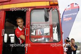 Max Chilton (GBR) Marussia F1 Team on a Routemaster Bus as part of a UK Trade and Investment initiative promoting British Business in Eastern Europe. 25.07.2013. Formula 1 World Championship, Rd 10, Hungarian Grand Prix, Budapest, Hungary, Preparation Day