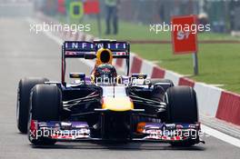 Sebastian Vettel (GER) Red Bull Racing RB9. 25.10.2013. Formula 1 World Championship, Rd 16, Indian Grand Prix, New Delhi, India, Practice Day.