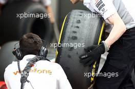 Worn Pirelli tyres used by McLaren. 25.10.2013. Formula 1 World Championship, Rd 16, Indian Grand Prix, New Delhi, India, Practice Day.