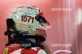 Fernando Alonso (ESP) Ferrari with a helmet celebrating his record F1 points haul. 25.10.2013. Formula 1 World Championship, Rd 16, Indian Grand Prix, New Delhi, India, Practice Day.