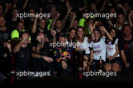 Sebastian Vettel (GER) Red Bull Racing celebrates his 4th championship win with the team. 27.10.2013. Formula 1 World Championship, Rd 16, Indian Grand Prix, New Delhi, India, Race Day.