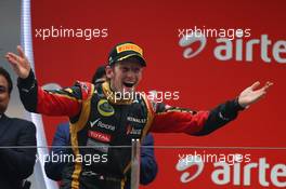 3rd place Romain Grosjean (FRA) Lotus F1 Team. 27.10.2013. Formula 1 World Championship, Rd 16, Indian Grand Prix, New Delhi, India, Race Day.