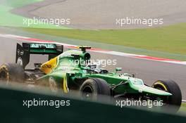 Giedo van der Garde (NLD) Caterham CT03 with damaged front wing at the start of the race. 27.10.2013. Formula 1 World Championship, Rd 16, Indian Grand Prix, New Delhi, India, Race Day.