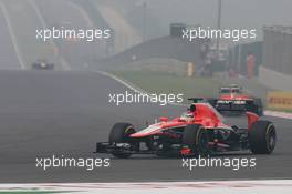 Jules Bianchi (FRA) Marussia F1 Team MR02 leads team mate Max Chilton (GBR) Marussia F1 Team MR02. 27.10.2013. Formula 1 World Championship, Rd 16, Indian Grand Prix, New Delhi, India, Race Day.