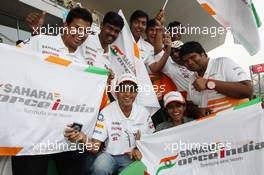 Sahara Force India F1 Team fans in the grandstand. 26.10.2013. Formula 1 World Championship, Rd 16, Indian Grand Prix, New Delhi, India, Qualifying Day.