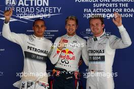 pole for Sebastian Vettel (GER) Red Bull Racing, 2nd for Nico Rosberg (GER) Mercedes and 3rd for Lewis Hamilton (GBR) Mercedes AMG F1. 26.10.2013. Formula 1 World Championship, Rd 16, Indian Grand Prix, New Delhi, India, Qualifying Day.