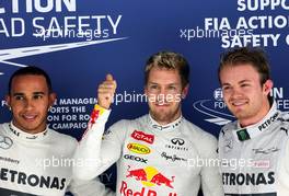 Lewis Hamilton (GBR), Mercedes Grand Prix, Sebastian Vettel (GER), Red Bull Racing and Nico Rosberg (GER), Mercedes GP  26.10.2013. Formula 1 World Championship, Rd 16, Indian Grand Prix, New Delhi, India, Qualifying Day.