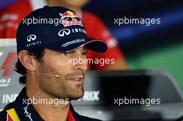Mark Webber (AUS) Red Bull Racing in the FIA Press Conference. 24.10.2013. Formula 1 World Championship, Rd 16, Indian Grand Prix, New Delhi, India, Preparation Day.