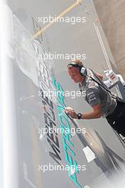 Mercedes AMG F1 truck is cleaned by a mechanic. 06.09.2013. Formula 1 World Championship, Rd 12, Italian Grand Prix, Monza, Italy, Practice Day.