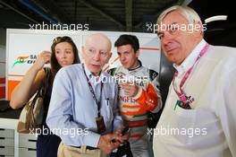 James Calado (GBR) Sahara Force India Third Driver with John Surtees (GBR), his daughter Edwina Surtees (GBR), and Derek Walters (GBR) Racing Steps Foundation. 06.09.2013. Formula 1 World Championship, Rd 12, Italian Grand Prix, Monza, Italy, Practice Day.