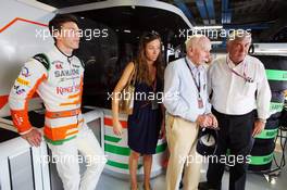 James Calado (GBR) Sahara Force India Third Driver with John Surtees (GBR), his daughter Edwina Surtees (GBR), and Derek Walters (GBR) Racing Steps Foundation. 06.09.2013. Formula 1 World Championship, Rd 12, Italian Grand Prix, Monza, Italy, Practice Day.