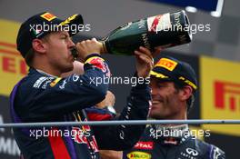 1st place Sebastian Vettel (GER) Red Bull Racing and 3rd place Mark Webber (AUS) Red Bull Racing. 08.09.2013. Formula 1 World Championship, Rd 12, Italian Grand Prix, Monza, Italy, Race Day.