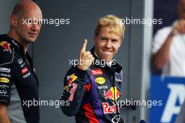 Race winner Sebastian Vettel (GER) Red Bull Racing celebrates in parc ferme with Adrian Newey (GBR) Red Bull Racing Chief Technical Officer. 08.09.2013. Formula 1 World Championship, Rd 12, Italian Grand Prix, Monza, Italy, Race Day.