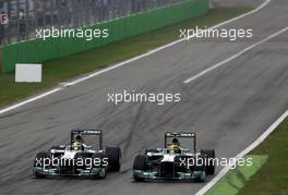 Lewis Hamilton (GBR), Mercedes Grand Prix and Nico Rosberg (GER), Mercedes GP  08.09.2013. Formula 1 World Championship, Rd 12, Italian Grand Prix, Monza, Italy, Race Day.