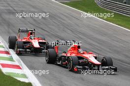 Jules Bianchi (FRA) Marussia F1 Team MR02 leads Max Chilton (GBR) Marussia F1 Team MR02. 08.09.2013. Formula 1 World Championship, Rd 12, Italian Grand Prix, Monza, Italy, Race Day.