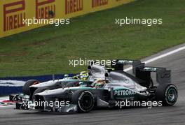 Lewis Hamilton (GBR), Mercedes Grand Prix and Nico Rosberg (GER), Mercedes GP  08.09.2013. Formula 1 World Championship, Rd 12, Italian Grand Prix, Monza, Italy, Race Day.