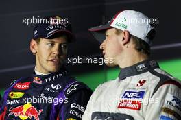 (L to R): Sebastian Vettel (GER) Red Bull Racing and Nico Hulkenberg (GER) Sauber in the FIA Press Conference. 07.09.2013. Formula 1 World Championship, Rd 12, Italian Grand Prix, Monza, Italy, Qualifying Day.